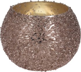 Žvakidė, stiklas, rožinės sp., 8 x 6 cm