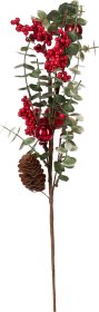 Dekoratyvinė šakelė, su uogomis ir žaliais lapais, 15 x 10 x 65 cm