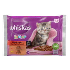 Konservuotas ėdalas kačiukams WHISKAS Junior, su mėsa, 4x85 g