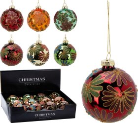 Eglutės žaisliukas Gėlės, stiklas, 6 skirtingos sp., skersmuo 8 cm