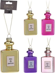 Eglutės žaisliukas Kvepalai, aukso/juodos/violetinės/fuksijos sp., 45 x 80 x 90 mm