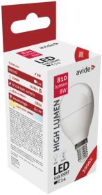 LED lemputė AVIDE, 6.5W, E14, G45 burbuliukas, WW, 3000K, 220-240V, 806 lm
