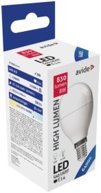 LED lempa AVIDE, 8W (=62W), E14 G45 burbuliukas, CW, 6400K, 220-240V, 806-830 lm, 25.000 val.
