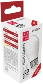 LED lemputė AVIDE, 6.5W, E27, G45 burbuliukas, WW, 3000K, 220-240V, 806 lm