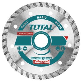 Deimantinis pjovimo diskas TOTAL, Turbo, sausam, šlapiam pjovimui, 115x22 mm, segmento plotis 7,5 mm, TAC2131153