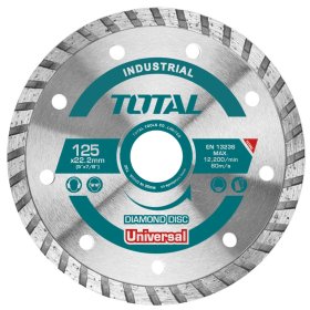 Deimantinis pjovimo diskas TOTAL, Turbo, sausam, šlapiam pjovimui, 125x22 mm, segmento plotis 10 mm, TAC2131251