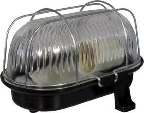 Specialiųjų patalpų šviestuvas PAWBOL, IP44, E27, 60 W, 220-240V, plastikas/stiklas, ovalus, su metalinėm grotelėm, juodos spalvos, D.3166C