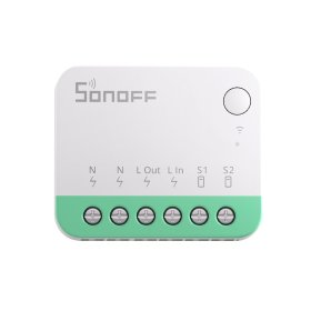 Išmanusis jungiklis SONOFF Minir4, 2400W, 230VAC, valdomas programėle, Wi-Fi, galimybė valdyti balsu, DIY režimas, telpa į senas instaliacines dėžutes
