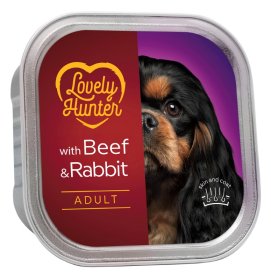 Konservuotas šunų ėdalas LOVELY HUNTER, suaugusiems šunims, jautiena ir triušiena, 150g