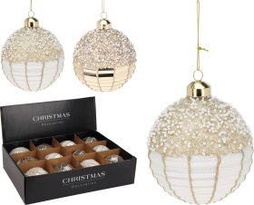 Eglutės žaisliukas, spalvos: balta/aukso, skersmuo 8 cm