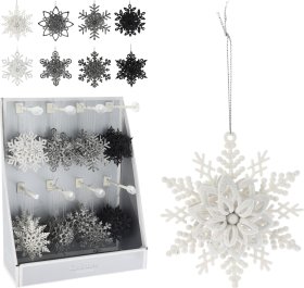 Eglutės žaisliukas Snaigė, 4 skirtingos spalvos: balta/šviesi sidabrinė/šampaninė/tamsi sidabrinė, 10 x 10 x 4 cm