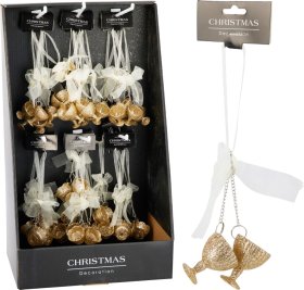 Kalėdinė dekoracija Vyno taurė su kaspinu, pakabinama, auksinės sp., 2 skirtingi dizainai, 2,5 x 2,5 x 16 cm