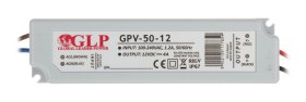 LED transformatorius GLP Gpv-50-12, 50 W, 4A,  DC 12 V, AC 100-240 V, IP67, plastikinis, nuo -30 iki +70 laipsnių, 148 x 40 x 34 mm