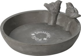 Sodo dekoracija PAUKŠČIAI, paukščių girdykla, apvali, pilkos sp., 23,5 x 23,5 x 6,5 cm.