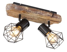 Kryptinis šviestuvas GLOBO Priska, E27, 2 x 60W, 230V, metalinis, su medžiu, juodos sp., 120 x 230 x 385 mm, 54017W-2