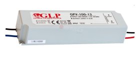 LED transformatorius GLP Gpv-100-12, 100 W, 8,3A, DC 12 V, AC 100-240 V, IP67, plastikinis, 190 x 52 x 52 mm