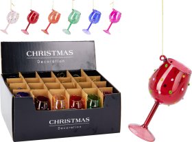 Eglutės žaisliukas Vyno taurė, stiklas, 6 skirtingos sp., su taškeliais, 5 x 10 cm