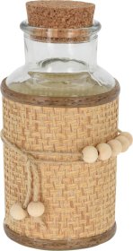 Butelis dekoruotas karoliukais ir džiovintomis žolėmis, 8,5 x 8,5 x 17 cm