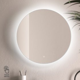 Veidrodis NAPOLI, 600x600x50 mm, apvalus,  su LED apšvietimu, jutiklinis apšvietimo jungiklis ant veidrožio priekio, 5000 - 5500 K.