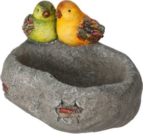 Sodo dekoracija PAUKŠČIAI, ant akmens formos lesyklėlės, 33,2 x 24 x 18,7 cm.