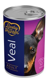 Konservuotas šunų ėdalas LOVELY HUNTER, suaugusiems šunims, su veršiena, 400g
