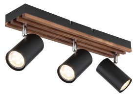 Kryptinis šviestuvas GLOBO Kayden, GU10, 3 x 25W, 230V, matinis metalas, tamsiai ruda mediena, 410 x 80 x 125 mm