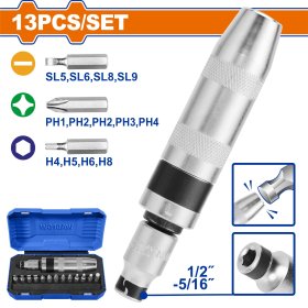 Smūginis atsuktuvas su antgaliais WADFOW, 1/2"-5/16", 13 vnt., WYM1B13