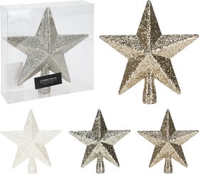 Eglutės viršūnė Žvaigždė, su blizgučiais, 3 skirtingos sp., 19 x 19 x 5 cm