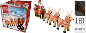 Kalėdų senelis rogėse LED, pripučiamas, lauko ir vidaus naudojimui, 340 x 82 x 133 cm, su adapteriu