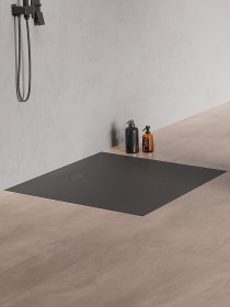 Dušo padėklas HARMONY Akma HAR-0418, 90 x 90 x 3,5 cm, akmens masės, kvadratinis, neslidi danga, antracito spl.