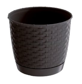 Plastikinis lauko vazonas, RATOLLA su padėklu, tamsiai rudos sp., vazono skersmuo 19 cm.