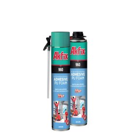 Klijuojančios putos AKFIX 960 Pu, 750ml, minimali plėtra, šilumos izoliacinėms sis. tvirtinti prie fasadų, užpildant ertmes