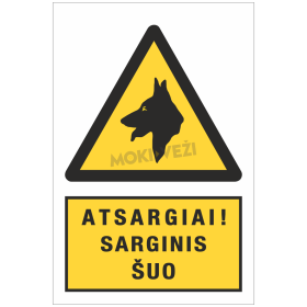 Informacinis ženklas, atsargiai šuo, 200 x 300 mm, plastikas