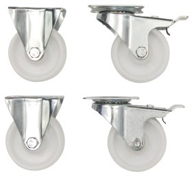 Vežimėlio ratai WAGNER, d-75mm, 2 x pasukami su stabdžiais, 2 x fiksuoti, ritininiai guoliai, 4 vnt.