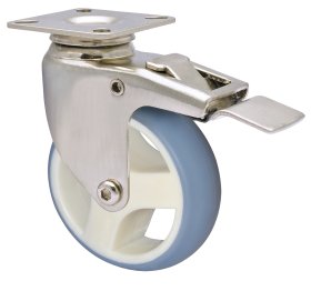 Pasukamas ratukas WAGNER Design, d-75 mm, termoplastiko guma, su stabdžiu, nerūdijančio plieno, apkrova - 70 kg.