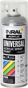 Aerozoliniai dažai INRAL ACRYLIC UNIVERSAL, 400 ml, aliuminio, blizgi, RAL9006