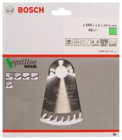 Medienos pjovimo diskas BOSCH Optiline Wood, 160 x 20/16 x 1,8 mm, 48