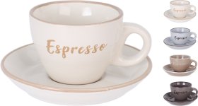 Puodelis su lėkštute, 100 ml, 4 skirtingos sp.