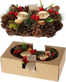 Dekoratyvinis Kalėdų vainikas - žvakidė, 26 cm