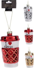 Eglutės žaisliukas Kavos Puodelis, aukso, sidabro arba raudonos sp., 110 x 65 mm