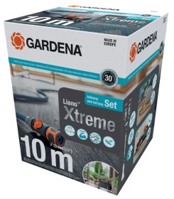 Tekstilinės žarnos rinkinys GARDENA Liano™ Xtreme, (13 mm - 1/2) 10 m, komplekte su valdymo vožtuvu, purkštuvu ir čiaupo jungtimi vidaus čiaupams 18210, 35 bar