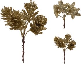 Įsmeigiama dekoracija, su kankorėžiais arba su žvaigždėmis, 14 cm, aukso sp.