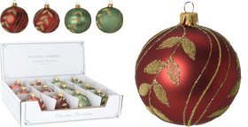 Kalėdinės eglės žaisliukas, su auksinių lapelių dekoracijomis, 6 cm, 2 skirtingi dizainai, 2 skirtingos sp.