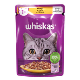 Konservuotas kačių ėdalas WHISKAS, su vištiena, suaugusioms katėms, 85g
