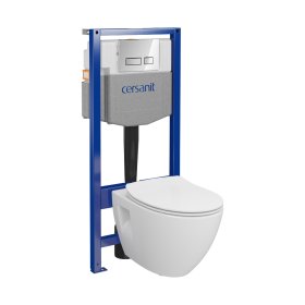 Klozeto komplektas CERSANIT Gona Plus, komplekte rėmas, klozetas be nuplovimo lanko, plonas lėtai nusileidžiantis dangtis, mygtukas chromo spl., S701-769
