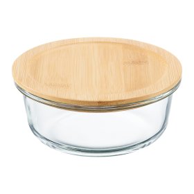 Produktų laikymo indas AMBITION Natural, su bambuko dangteliu, apvalios formos, 600 ml