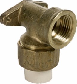 Tvirtinama žalvarinė alkūnė USTM CPVC, 90, su perėjimu, žalv., vid.sriegis, 1/2", 55805