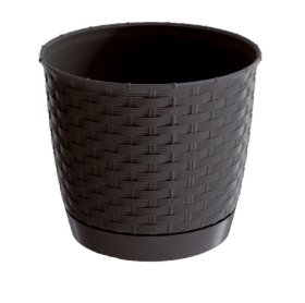 Plastikinis lauko vazonas, RATOLLA su padėklu, tamsiai rudos sp., vazono skersmuo 22 cm.