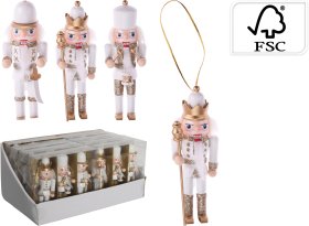 Eglutės žaisliukas Spragtukas, medinis, 4 x 3 x 12,5 cm, baltos ir sidabrinės sp., rinkinys (3vnt.)