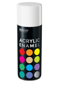 Aerozolinė emalė BIODUR Acrylic, RAL9010, balta blizgi, 400ml